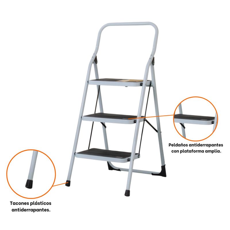 Escalera Tubular Plegable 2 Peldaños Pasos Pretul