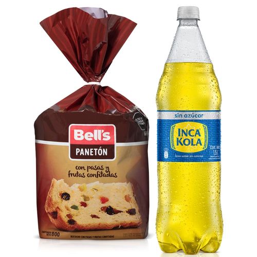 Pack Panetón BELL'S Bolsa 800g + Gaseosa INCA KOLA Sin Azúcar Botella 1.5L