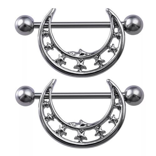 Piercing pezón nipple luna y estrellas plateado