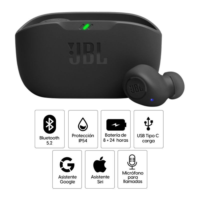 Audífonos bluetooth True Wireless JBL Wave Flex resistente al agua IP54,  duración máx. 8 horas, control de música y llamadas, negro - Los mejores