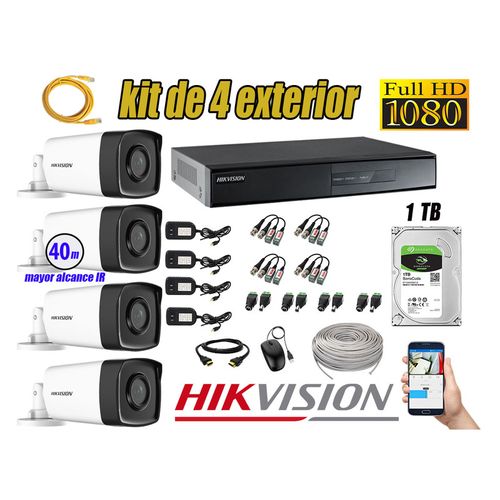 Kit 4 Cámaras de Seguridad Exterior It3F Hikvision Full Hd 1080P Disco 1Tb Wd P2p