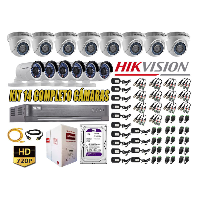 Kit-14-Camaras-de-Seguridad-Hikvision-Hd-720P-mas-Disco-1Tb-Completo-P2P