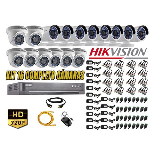 Kit 16 Cámaras de Seguridad Hikvision Hd 720P mas Cable Hdmi P2P
