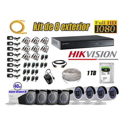 Kit 8 Cámaras de Seguridad Exterior Varifocal Hikvision Full Hd 1080P mas Disco 1Tb Wd