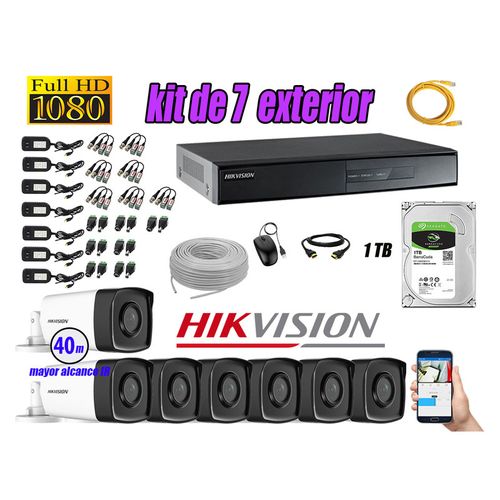 Kit 7 Cámaras de Seguridad Exterior It3F Hikvision Full Hd 1080P mas Disco 1Tb Hdmi