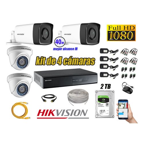 Kit 4 Cámaras de Seguridad It3F Hikvision Full Hd 1080P mas Disco 2Tb Mayor Alcance Ip66