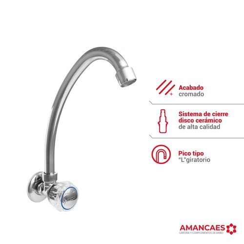 LLAVE LAVADERO PARED PICO L MODELO MICAELA CROMADO AMANCAES
