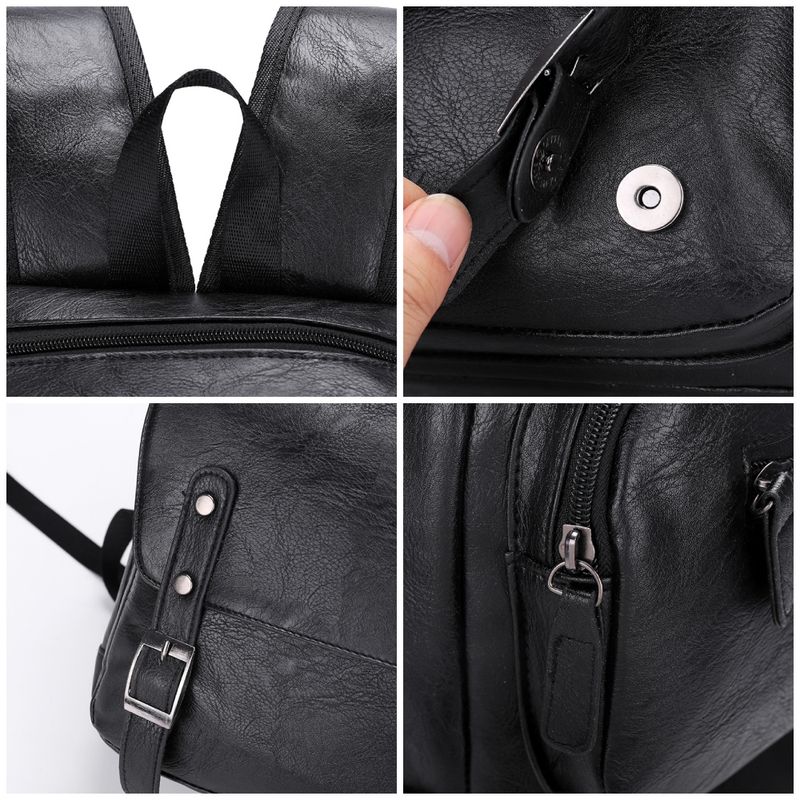 Mochila de Cuero para Hombre con Porta Laptop Moda - Negro