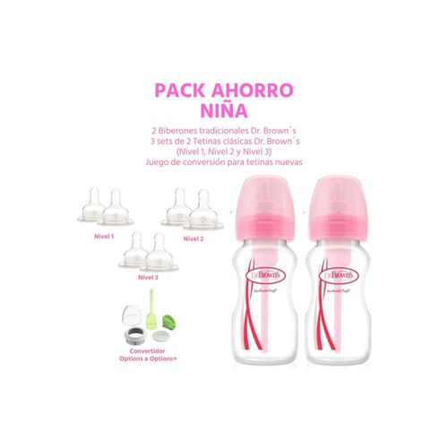 Biberón Para Bebe Niña Dr Browns Pack Ahorro 2 Unid De Polipropileno 9 Oz