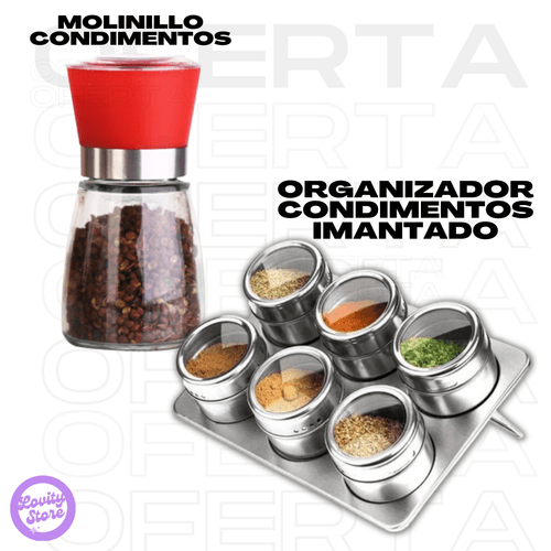 Combo: Molinillo de Condimentos + Organizador de condimentos imantado.