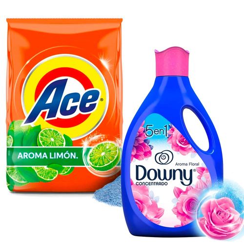 Pack Detergente en Polvo ACE Limón Bolsa 4Kg + Suavizante DOWNY Aroma Floral Botella 2.8L