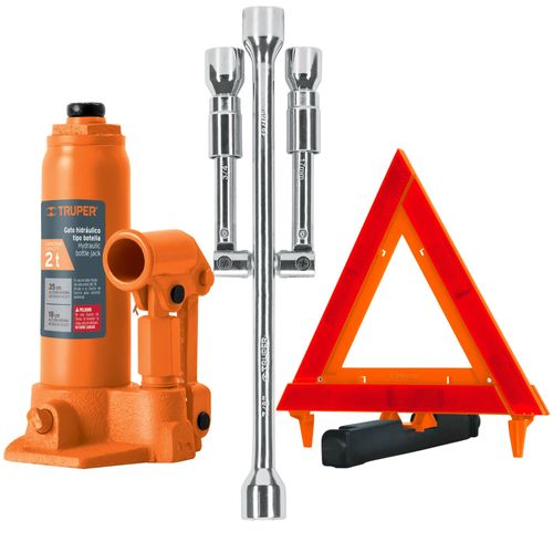 kit Gata  2Ton, Triángulo de seguridad, Llave de ruedas 14"