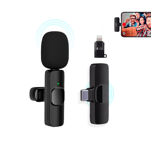 Micrófono solapero inalámbrico recargable Tipo C + adaptador para iPhone