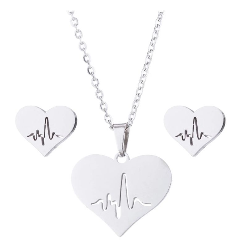 Set-collar-y-aretes-corazon-electrocardiograma-medicina-plateado