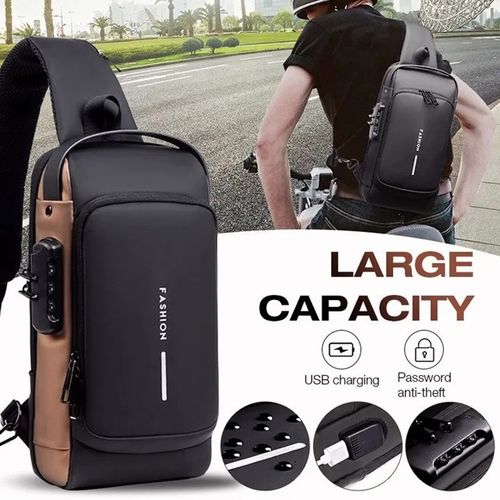 Morral Bandolera de Cuero para Hombre Antirrobo Impermeable con Clave