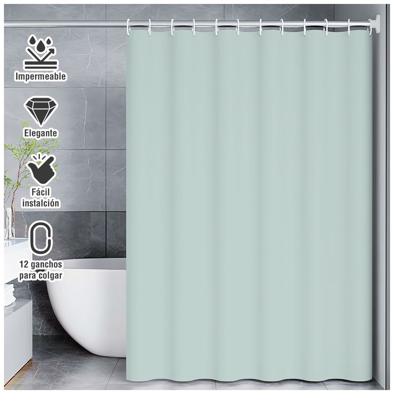 Cortina-de-Baño-Moderna-Impermeable-Accesorio-para-Ducha-U11-Verde