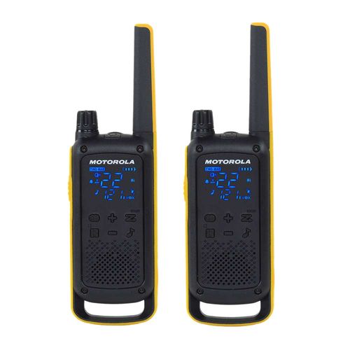 Radio FRS Motorola Talkabout T470PE con linterna, 14 canales, alcance 35 km, IP54, aprox. 12 horas, negro y amarillo