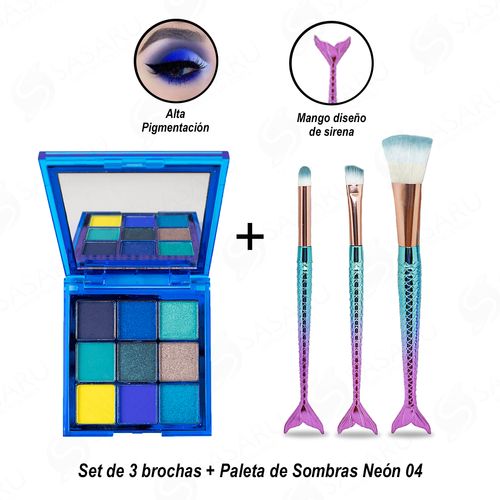 Set de 3 brochas + Paleta de Sombras Neón 04