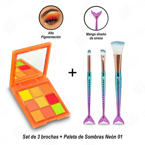 Set de 3 brochas + Paleta de Sombras Neón 01