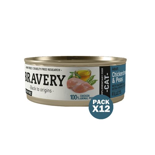 Bravery Pollo y Guisantes Gatos Adultos Lata 70gr x12und