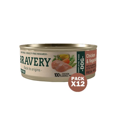 Bravery Pollo y Vegetales Perros Adultos Lata 80gr x12und