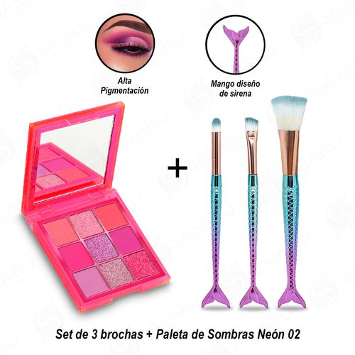 Set de 3 brochas + Paleta de Sombras Neón 02