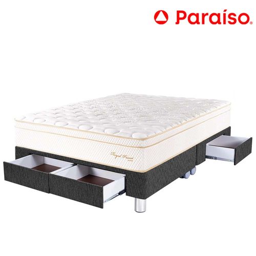 Cama Box Tarima 4 Cajones PARAISO Royal Prince Acero King + 2 Almohadas Viscoelásticas + Protector