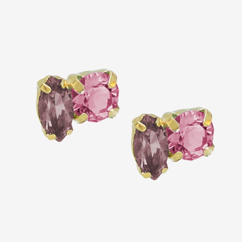 Pendientes-Victoria-Cruz-pegados-combinacion-de-formas-color-rosa-bañados-en-oro