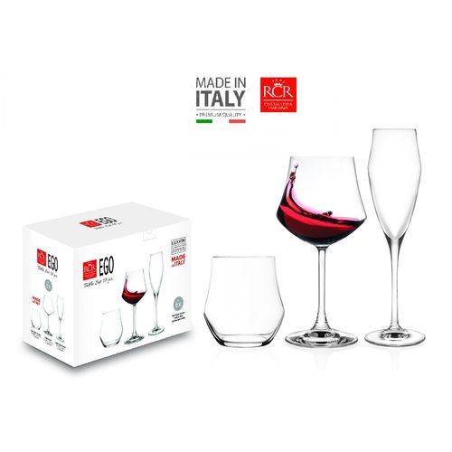 Set de Copas + Vasos - 18 pzas RCR - Modelo EGO 100% hecho en Italia