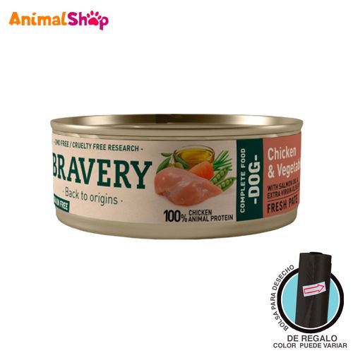 Comida De Perro Adulto Bravery Pollo Y Verduras 80 Gr