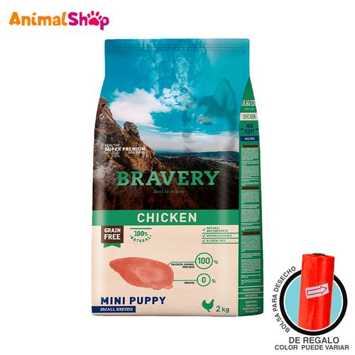 Comida De Perro Cachorro Bravery Raza Pequeña Pollo 2 Kg