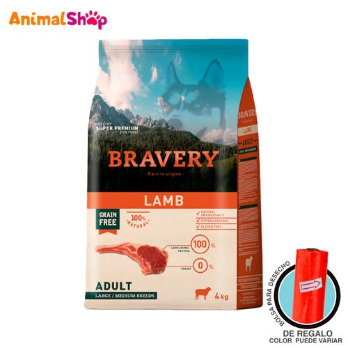 Comida De Perro Adulto Bravery Raza Grande Cordero 4 Kg