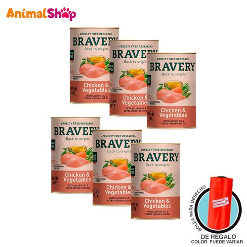 Comida De Perro Bravery Pollo Y Verduras 290 Gr Pack 6 Un