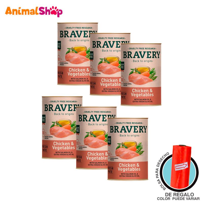 Comida-De-Perro-Bravery-Pollo-Y-Verduras-290-Gr-Pack-6-Un