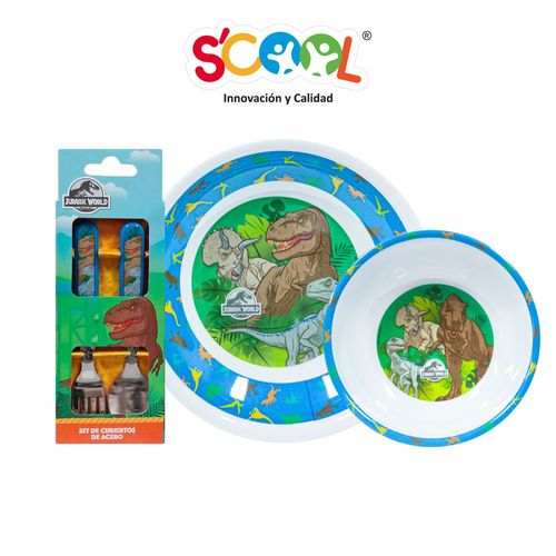 Set Melamine 3 Piezas Jurasic World con Cubiertos