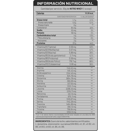 NITRO WHEY 1.1KG PROTEINA SUERO DE LECHE CHOCOLATE