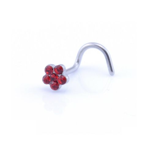 Piercing de flor para nariz en forma de gancho nostril  rojo
