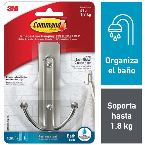 Perchero para Baño COMMAND Níquel Satinado