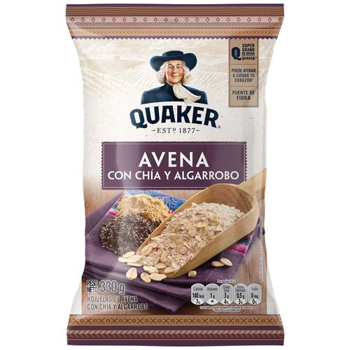 Avena QUAKER con Chía y Algarrobo Bolsa 330g