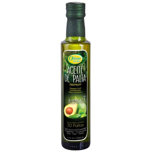 Aceite de Palta Sabor a Albahaca OLIVOS DEL SUR Botella 250ml