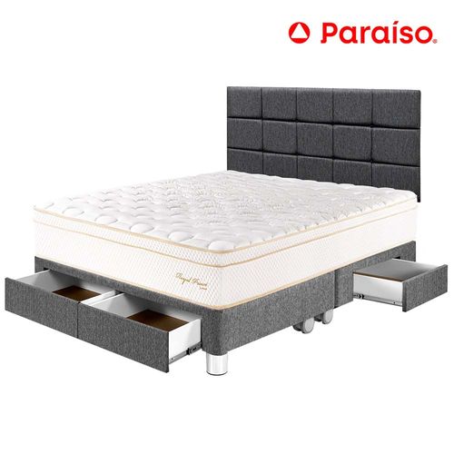 Dormitorio PARAISO Royal Prince C/Cajones Queen + Cabecera Blocks Gris