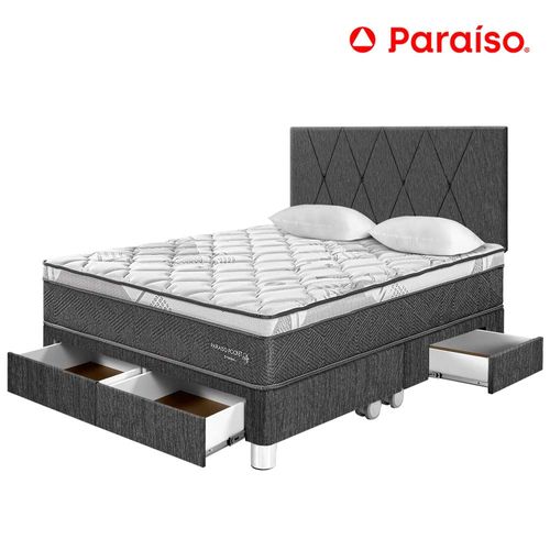 Dormitorio PARAISO Pocket Star C/Cajones Queen + Cabecera Loft Charcoal