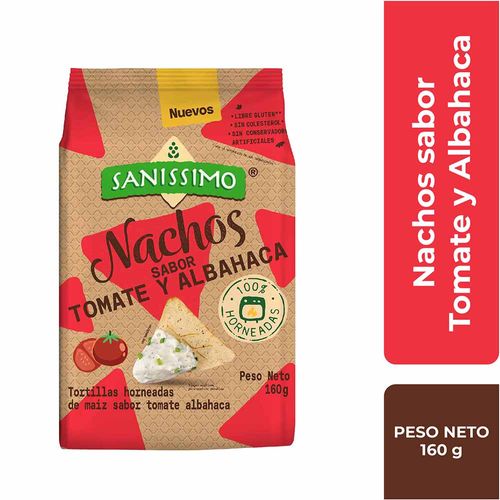 Nachos SANISSIMO Sabor Albahaca y Tomate Bolsa 160g