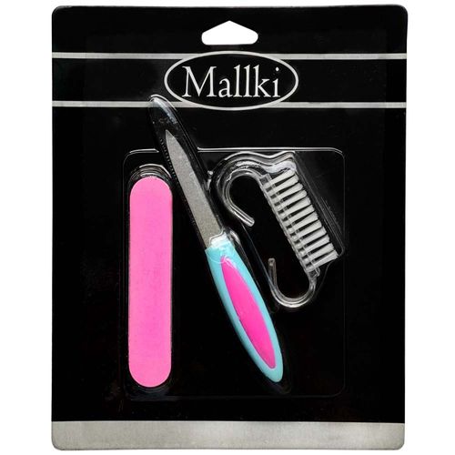 Set Manicure Básico (Lima Pulidor, Cepillo Chico para Uñas y Lima Metal) MALLKI Blister 3un