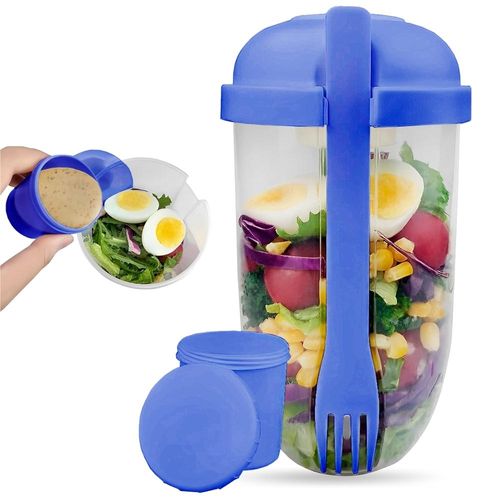 Táper Mezclador de Ensaladas Yogurt Cereales con Tenedor Lonchera 2en1 AZ E70