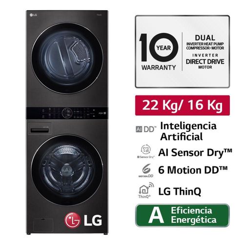 Centro de Lavado LG WashTower Carga Frontal WK22BS6 22/16 Kg Negro Acero