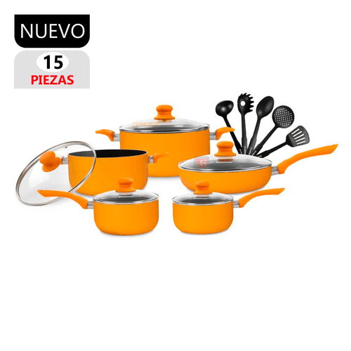 Set de Ollas Antiadherentes Finezza FZ-1655T  Anaranjado