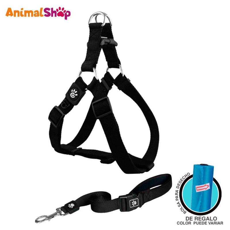Arnes-Y-Correa-De-Perro-Doco-Ajustable-M-Negro-Con-Regalo