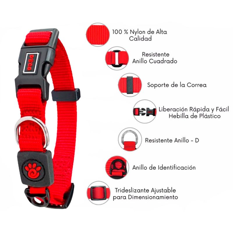 Collar-De-Perro-Doco-Ajustable-L-Rojo-45-A-68Cm-Con-Regalo