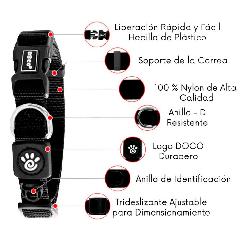 Collar-De-Perro-Doco-Ajustable-S-Negro-27-A-37Cm-Con-Regalo